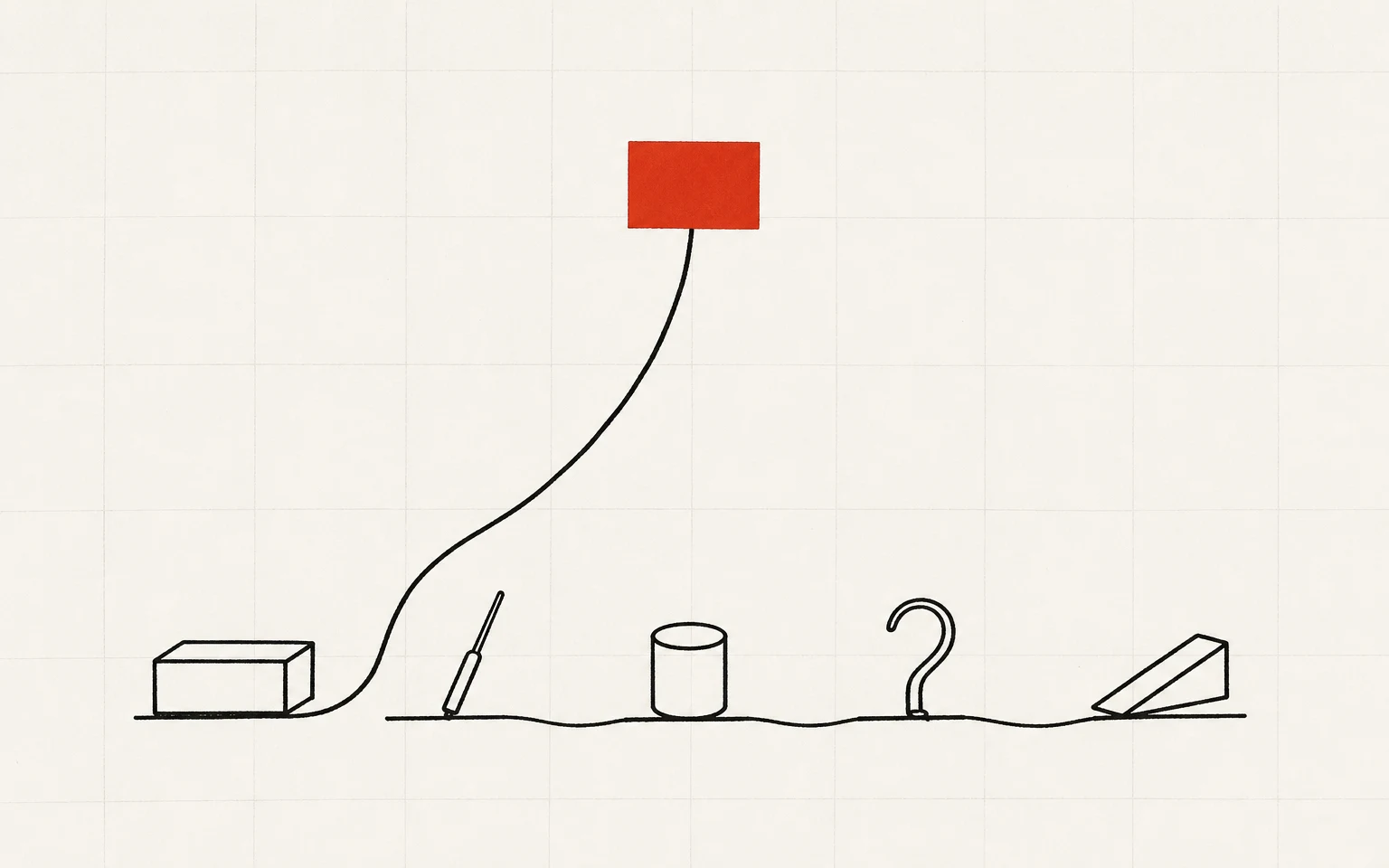 A workbench of small tools, drawn as a system plan.