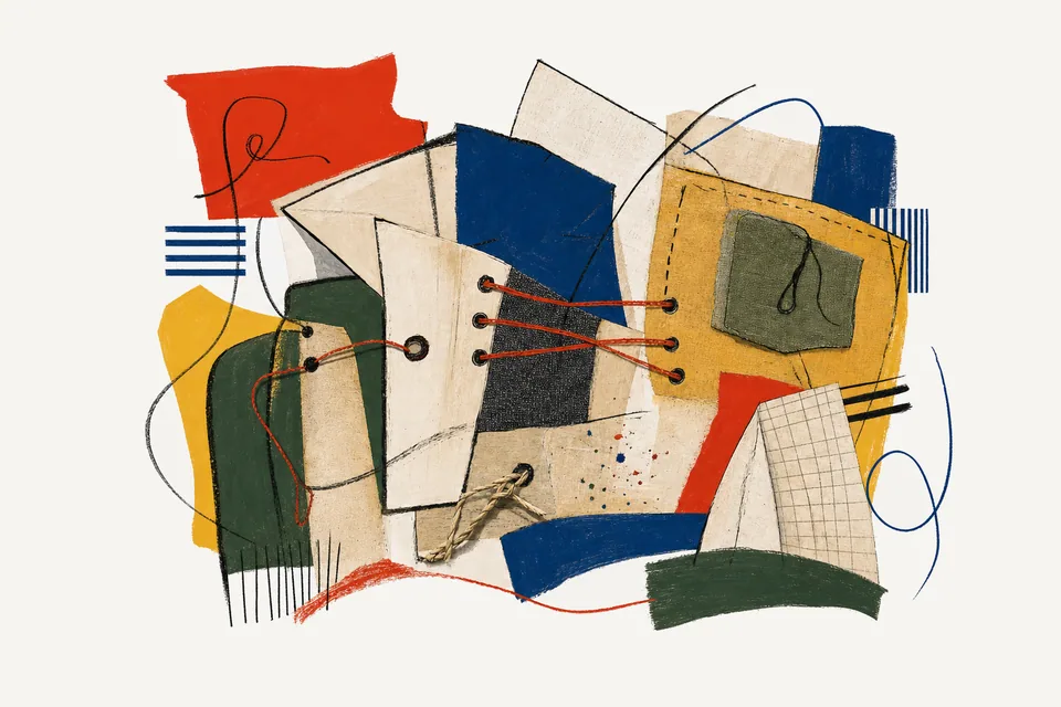 A painterly editorial collage for taste rules agents can test, showing rules, jigs, export checks, and design constraints.