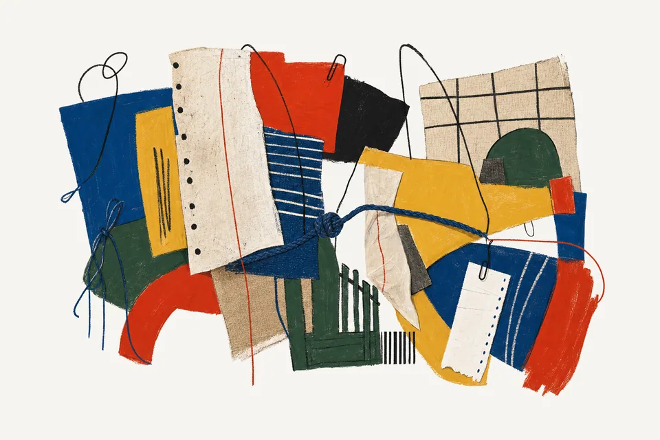A painterly editorial collage for House style, showing the concrete objects and system relationships around texture without costume.